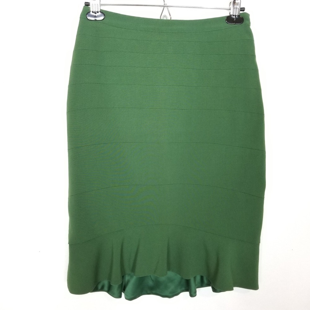 Anthropologie HD In Paris Flounce Hem Pencil Skirt Women Sz 8 Green Boho Office